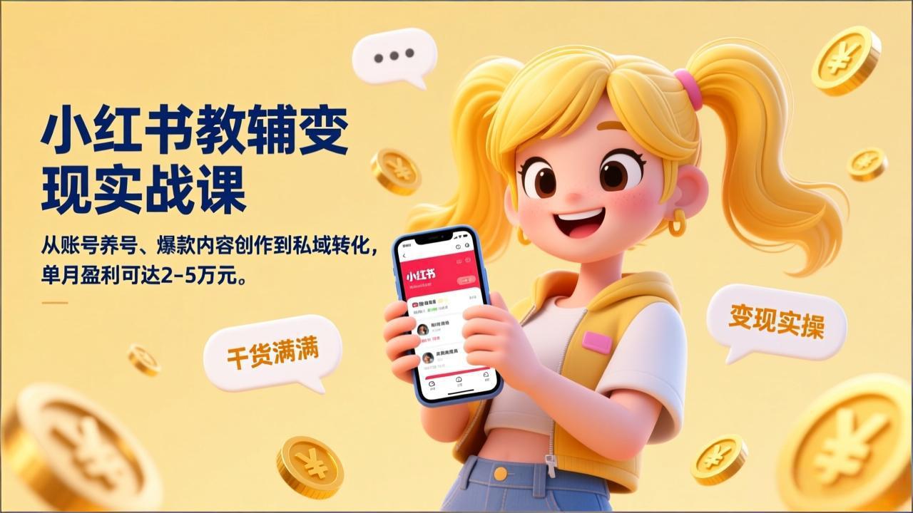 （17334期）小红书教辅变现实战课，从账号养号、爆款内容创作到私域转化，单月盈利可达2-5万元-赛德副业库