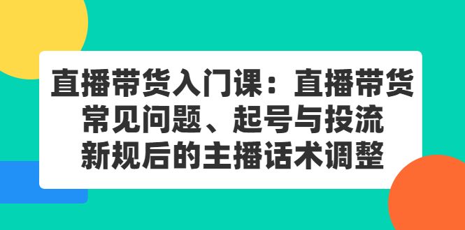 直播带货入门课：直播带货常见问题、起号与投流、新规后的主播话术调整-赛德副业库