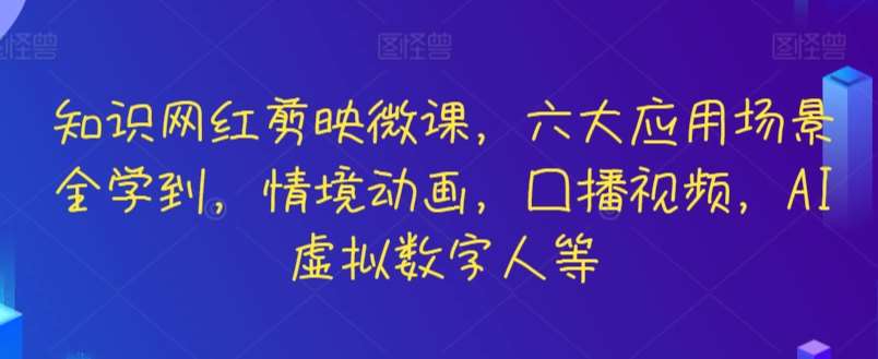 知识网红剪映微课，六大应用场景全学到，情境动画，囗播视频，AI虚拟数字人等-赛德副业库