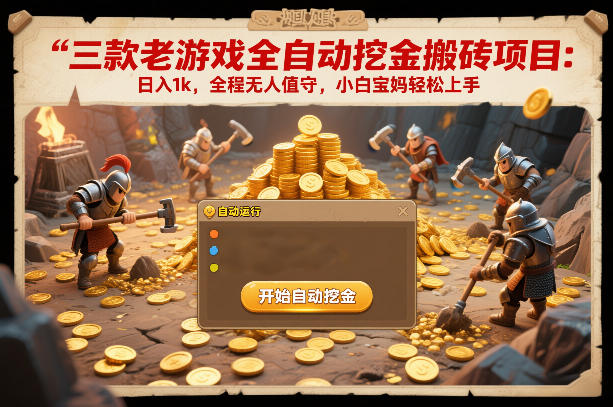 三款老游戏全自动挖金搬砖项目：日入1k，全程无人值守，小白宝妈轻松上手【揭秘】-赛德副业库
