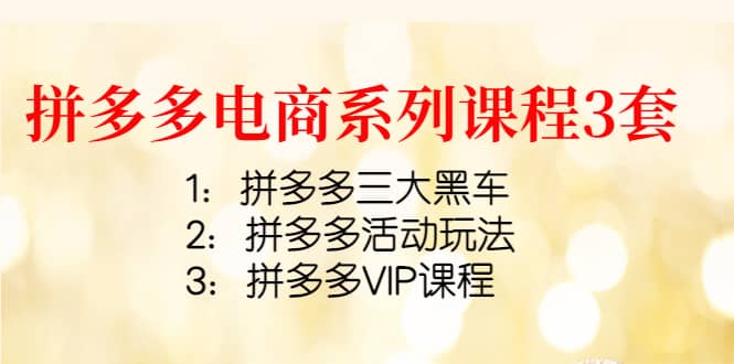 拼多多电商系列课程3套:拼多多三大黑车+拼多多活动玩法+拼多多VIP课程-赛德副业库