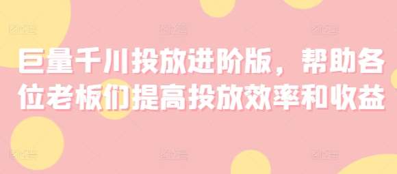 巨量千川投放进阶版，帮助各位老板们提高投放效率和收益-赛德副业库