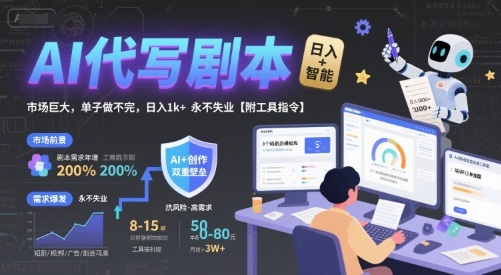AI代写剧本，市场巨大，单子做不完，日入1k+ 永不失业【附工具指令】-赛德副业库