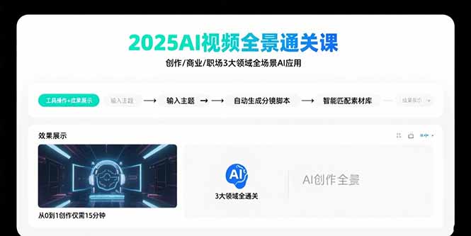 (15762期)2025AI视频全景通关课:涵盖创作/商业/职场3大领域 掌握AI全场景应用-赛德副业库