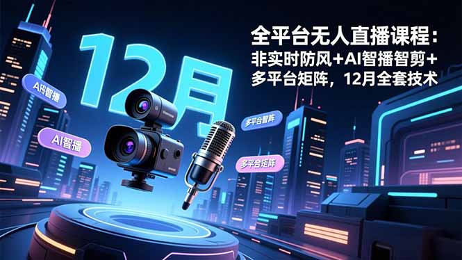 （16754期）全平台无人直播课程：非实时防风＋AI智播智剪＋多平台矩阵，12月全套技术-赛德副业库