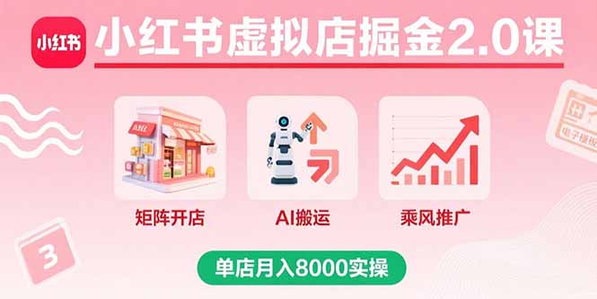 （15929期）小红书虚拟店掘金2.0课，矩阵开店+AI搬运+乘风推广，单店月入8000实操-赛德副业库