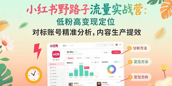 (15423期)小红书野路子流量实战营:低粉高变现定位 对标账号精准分析 内容生产提效-赛德副业库