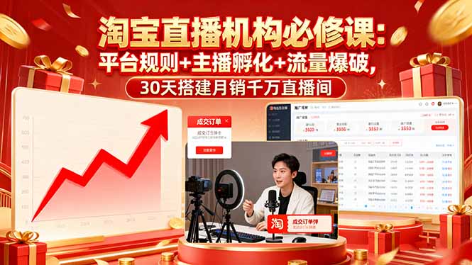 (16087期)淘宝直播机构必修课:平台规则/主播孵化/流量爆破,30天搭建月销千万直播间-赛德副业库