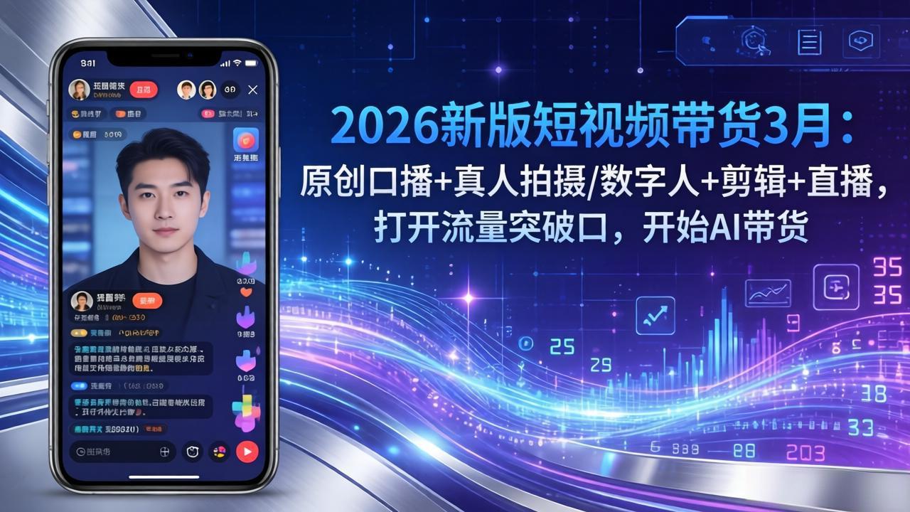 （17724期）2026新版短视频带货3月：原创口播+真人拍摄/数字人+剪辑+直播，打开流量突破口，开始AI带货-赛德副业库