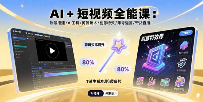 （15862期）AI+短视频全能课：账号搭建/AI工具/剪辑技术/创意特效/账号运营/带货直播-赛德副业库