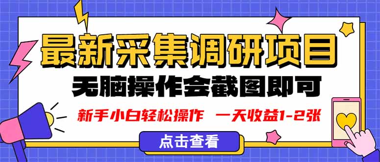 （16155期）新版采集调研项目，截图上传即可，无脑操作，日收益1-2张-赛德副业库