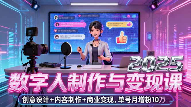 （16032期）2025数字人制作与变现课，创意设计+内容制作+商业变现，单号月增粉10万+-赛德副业库