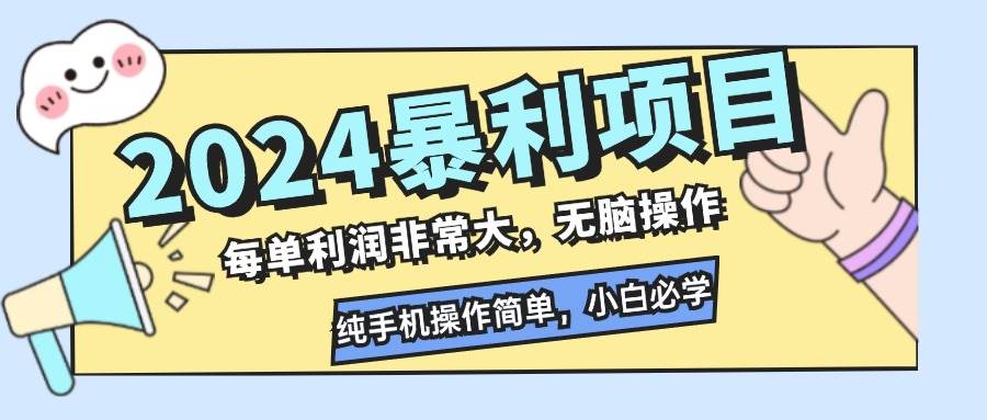 （12130期）2024暴利项目，每单利润非常大，无脑操作，纯手机操作简单，小白必学项目-赛德副业库