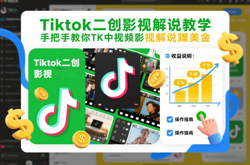 Tiktok二创影视解说教学，手把手教你TK中视频影视解说賺美金（更新26年1月）-赛德副业库