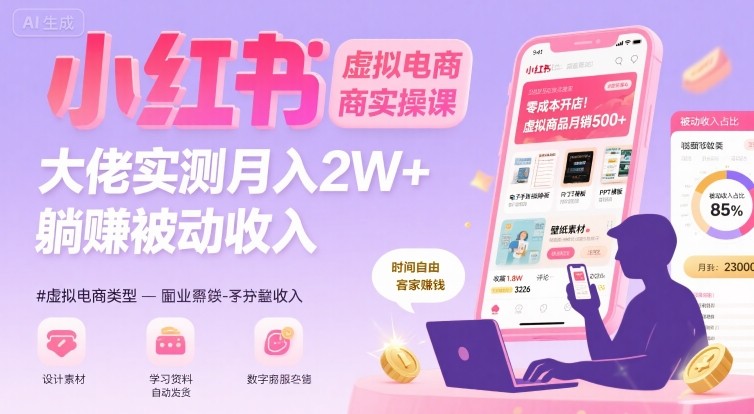 小红书虚拟电商，大佬实测月入2W+，实现被动收入-赛德副业库