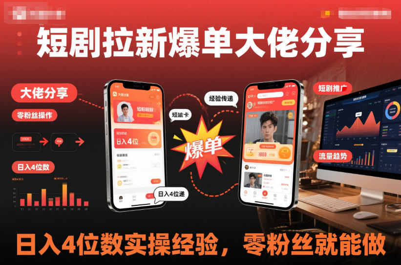 短剧拉新爆单大佬分享日入4位数实操经验，零粉丝就能做-赛德副业库