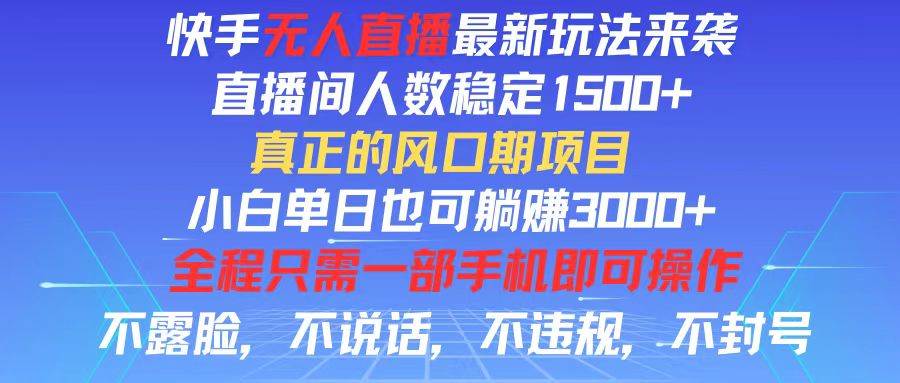 （11792期）快手无人直播全新玩法，直播间人数稳定1500+，小白单日也可躺赚3000+，…-赛德副业库