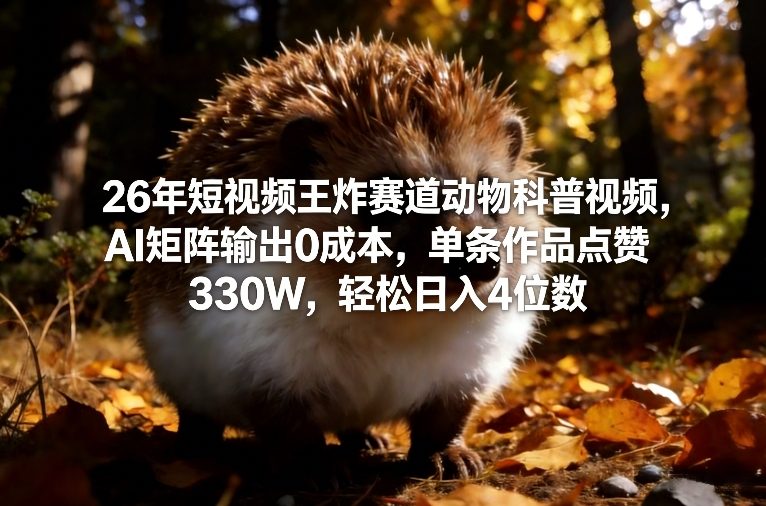 26年短视频王炸赛道动物科普视频，AI矩阵输出0成本，单条作品点赞330W，轻松日入4位数-赛德副业库