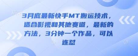 3月底最新快手MT搬运技术,适合影视和其他赛道,最新的方法,3分钟一个作品,可以连怼-赛德副业库