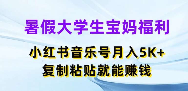 暑假大学生宝妈福利，小红书音乐号月入5000+，复制粘贴就能赚钱【揭秘】-赛德副业库