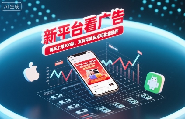新平台看广告，养好机一条0.3到5米，每天上限100条，支持苹果安卓可批量操作-赛德副业库