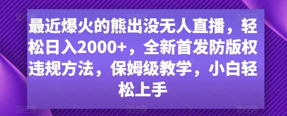 最近爆火的熊出没无人直播，轻松日入2000+，全新首发防版权违规方法【揭秘】-赛德副业库