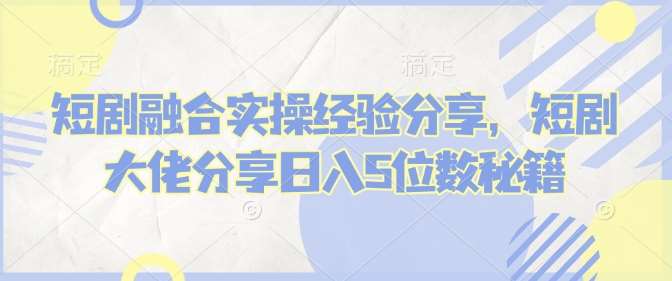短剧融合实操经验分享，短剧大佬分享日入5位数秘籍-赛德副业库
