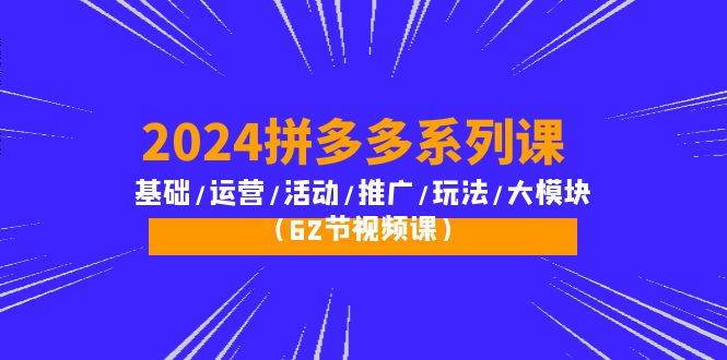 (10019期)2024拼多多系列课:基础/运营/活动/推广/玩法/大模块(62节视频课)-赛德副业库