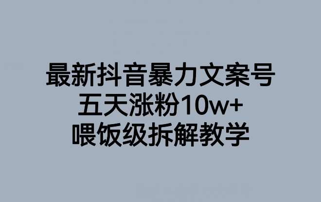 最新抖音暴力文案号，五天涨粉10w+，喂饭级拆解教学-赛德副业库