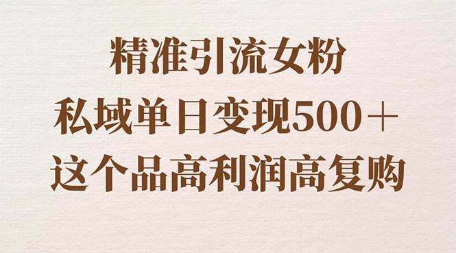 (8742期)精准引流女粉,私域单日变现500+,高利润高复购,保姆级实操教程分享-赛德副业库