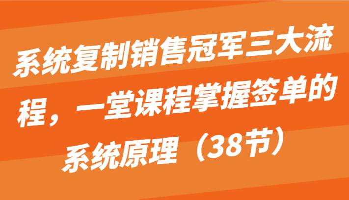 系统复制销售冠军三大流程,一堂课程掌握签单的系统原理(38节)-赛德副业库