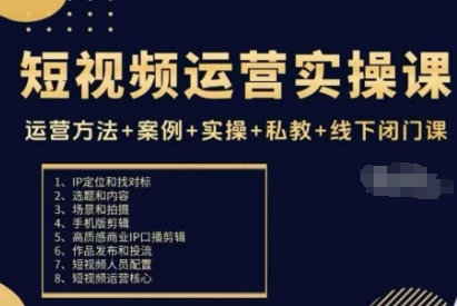短视频运营实操课，运营方法+案例+实操+私教+线下闭门课-赛德副业库