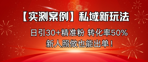 【实测案例】私域新玩法，日引30+精准粉，转化率50%，新人照做也能出单！-赛德副业库
