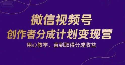 微信视频号创作者分成计划变现营,用心教学,直到取得分成收益-赛德副业库