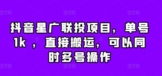 抖音星广联投项目，单号1k ，直接搬运，可以同时多号操作【揭秘】-赛德副业库