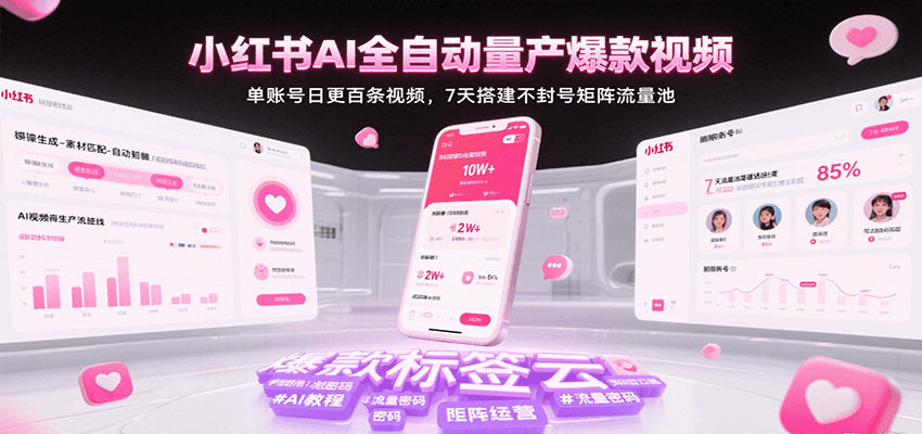 小红书AI全自动量产爆款视频，单账号日更百条视频，7天搭建不封号矩阵流量池（更新）-赛德副业库