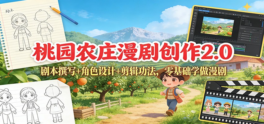 桃园农庄漫剧创作2.0：剧本撰写+角色设计+剪辑功法，零基础学做漫剧-赛德副业库