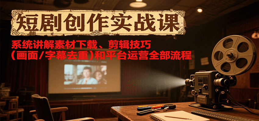 短剧创作实战课，系统讲解素材下载、剪辑技巧（画面/字幕去重）和平台运营全部流程-赛德副业库