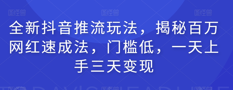 全新抖音推流玩法，揭秘百万网红速成法，门槛低，一天上手三天变现-赛德副业库