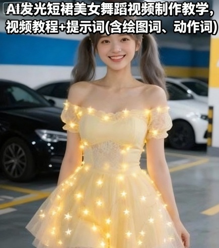AI发光短裙美女舞蹈视频制作教学，视频教程+提示词(含绘图词、动作词)-赛德副业库