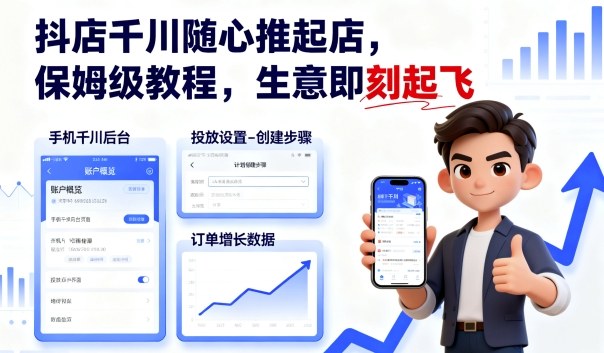 抖店千川随心推起店，保姆级教程，生意即刻起飞-赛德副业库