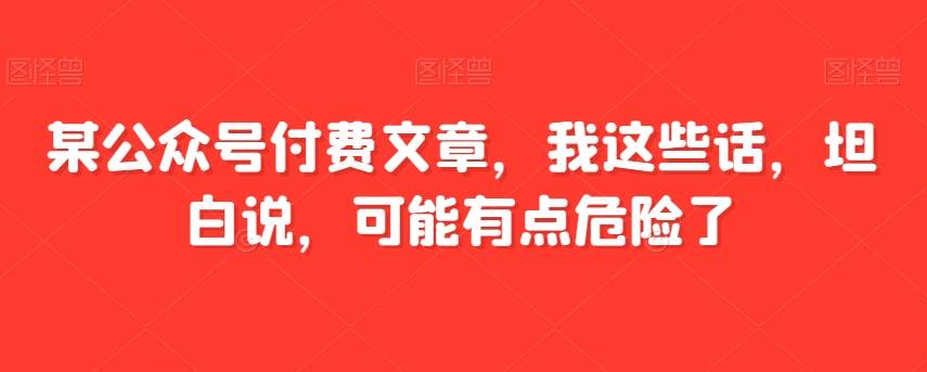某公众号付费文章，我这些话，坦白说，可能有点危险了-赛德副业库