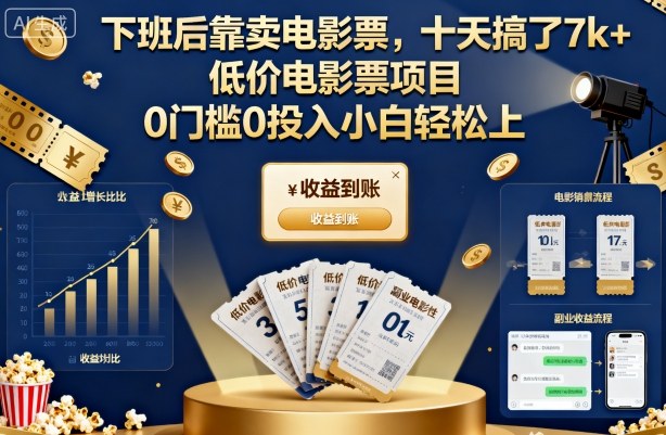 下班后靠卖电影票，十天搞了7k+，低价电影票项目，0门槛0投入小白轻松上手【揭秘】-赛德副业库