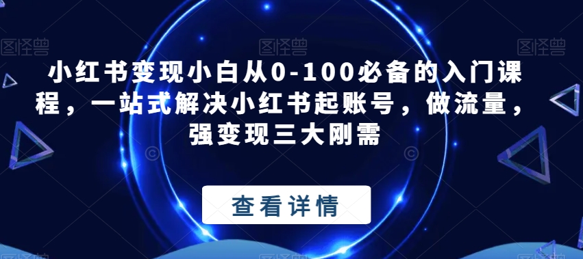 小红书变现小白从0-100必备的入门课程，一站式解决小红书起账号，做流量，强变现三大刚需-赛德副业库