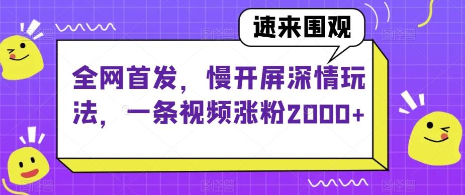全网首发，慢开屏深情玩法，一条视频涨粉2000+【揭秘】-赛德副业库
