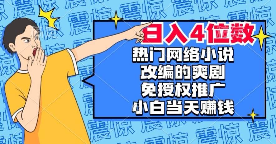 热门网络小说改编的爽剧，免授权推广，新人当天就能赚钱，日入4位数【揭秘】-赛德副业库