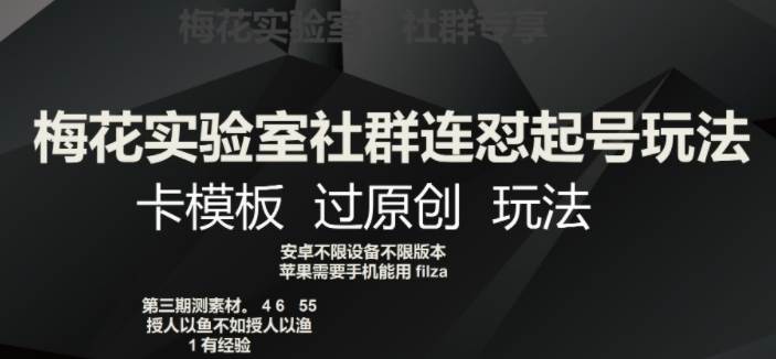 梅花实验室社群连怼起号玩法，卡模板过原创玩法【揭秘】-赛德副业库