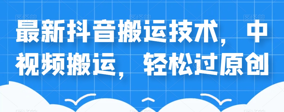 外卖598元的最新抖音搬运技术，中视频搬运，轻松过原创-赛德副业库
