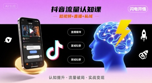 抖音流量认知课，短视频+直播+私域，认知提升，闪电开悟-赛德副业库