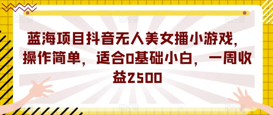 蓝海项目抖音无人美女播小游戏，操作简单，适合0基础小白，一周收益2500【揭秘】-赛德副业库